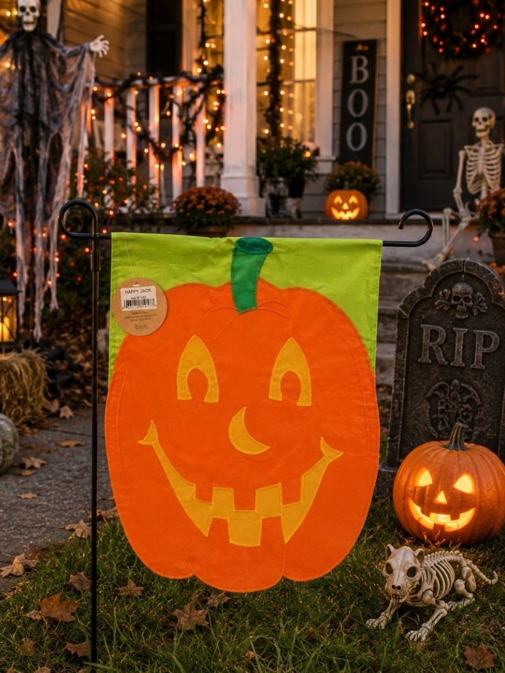 New Creative Happy Jack Pumpkin Halloween Appliqué Garden Flag 11.5" x 18" NWT